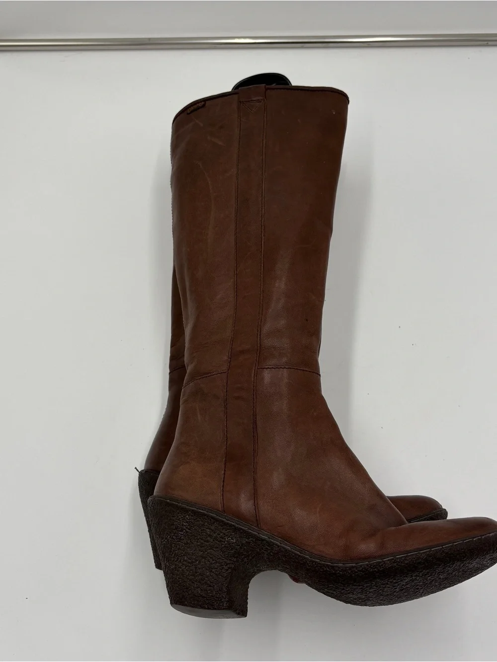 Camper Tall Knee High Riding Boots Brown Leather Heel Hiking Comfort Size 39 8.5
